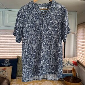 Refinery Republic Button Up Shirt Mens Size L Navy White Paisley Damask‎ Viscose